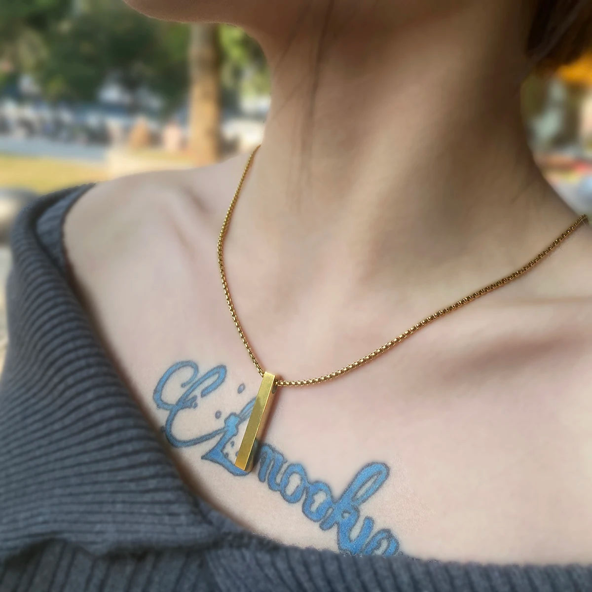 Hip-hop Personalized Stainless Steel Necklace Rectangular Pendant Punk-style Neck Chain Simple Cool Jewelry For Friends Gifts
