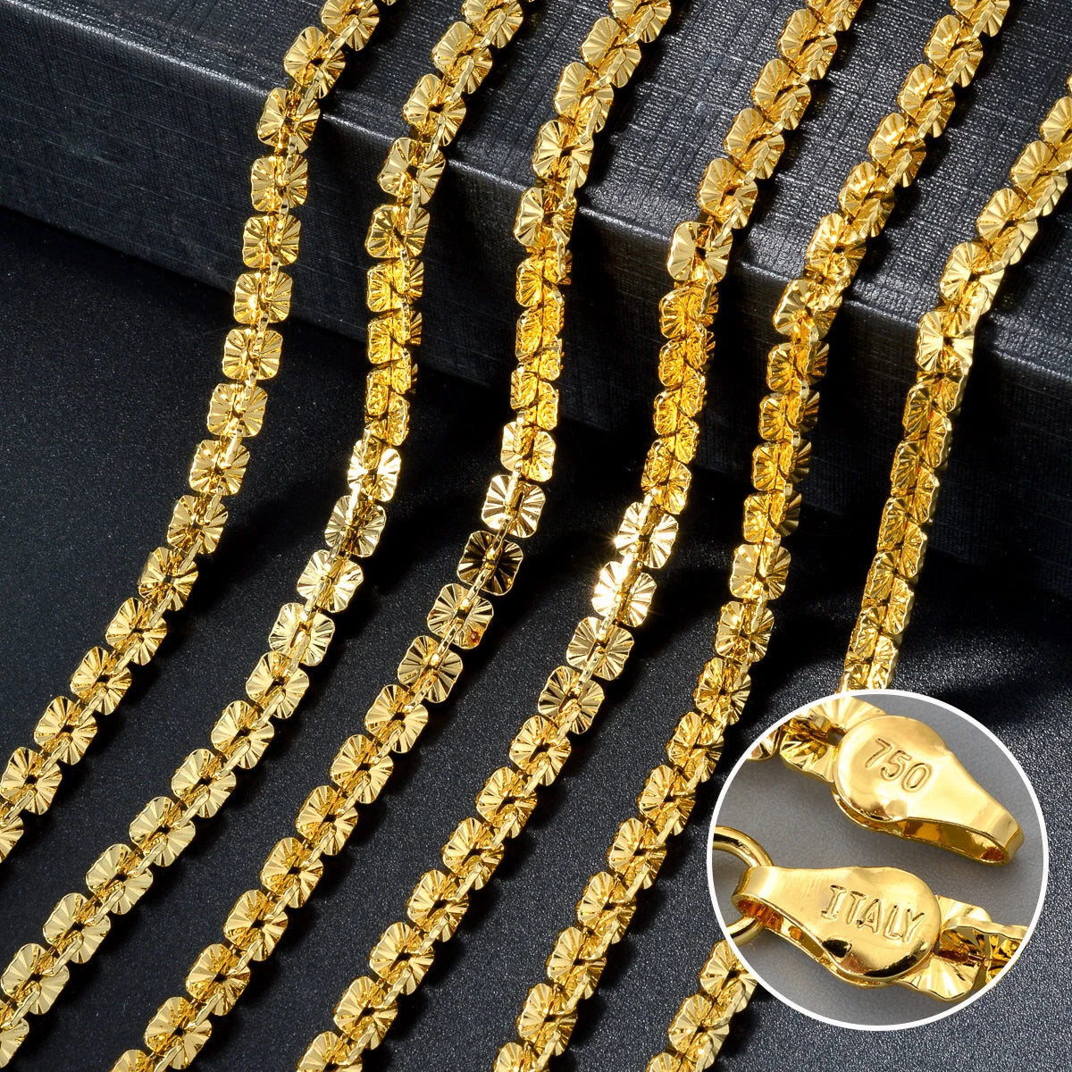 Fashion Gold Plated Links Width 5mm Italian 750 Metal Luxury Men Chain Dubai Necklace Simple jewelry Women gift