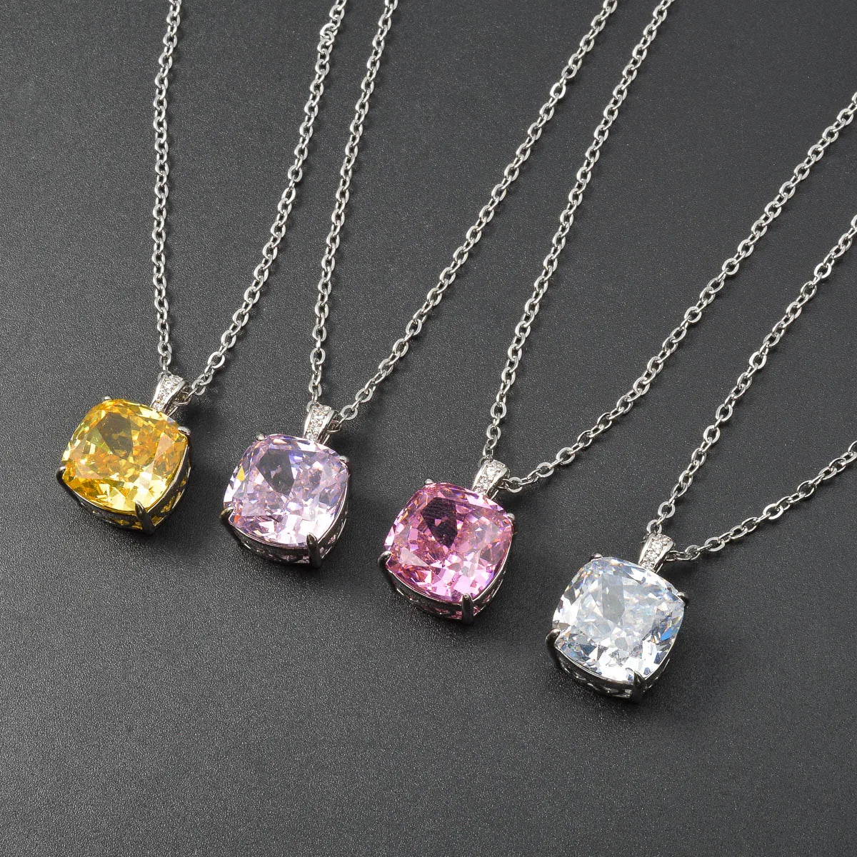 ZEADear Elegant Pendant Gift for Girl Square Shiny Zircon Necklace Copper Metal Chain High Quality Jewelry Neck Charms Women