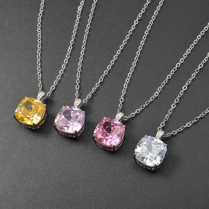ZEADear Elegant Pendant Gift for Girl Square Shiny Zircon Necklace Copper Metal Chain High Quality Jewelry Neck Charms Women