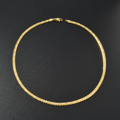 Faceted Cube Box Neck Chain 18K Gold Plated Copper Polished Link Multi Length Jewelry For Birthday Anniversary Holiday Present