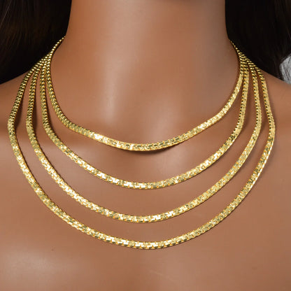 Faceted Cube Box Neck Chain 18K Gold Plated Copper Polished Link Multi Length Jewelry For Birthday Anniversary Holiday Present