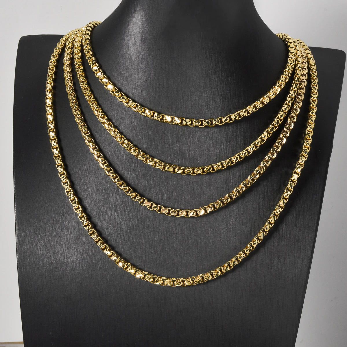18K Gold Plated Rope Box Chain Necklace Multi Styles Copper Link Unisex Polished Fashion Jewelry Ornament Present Accessory
