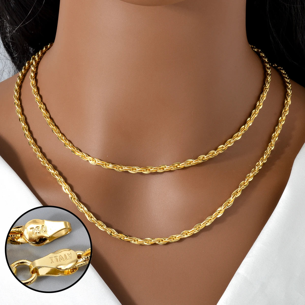 High Quality 18k Gold Plated Italian 750 Luxury metal 60cm Dubai Chain Simple necklace jewelry gift for men and women