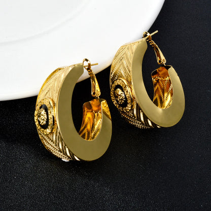 ZEADear Jewelry 18K Gold Color Hollow Out Earring Black Enamel Dripping Oil Ear Buckles Nigeria Africa Wedding Gifts
