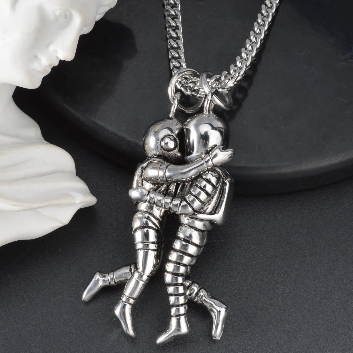 DIY Pendant Necklace Accessories Astronauts Spacewalk Stainless Steel Pendant Moon Stars Jewelry Charm Neck Chain Gifts
