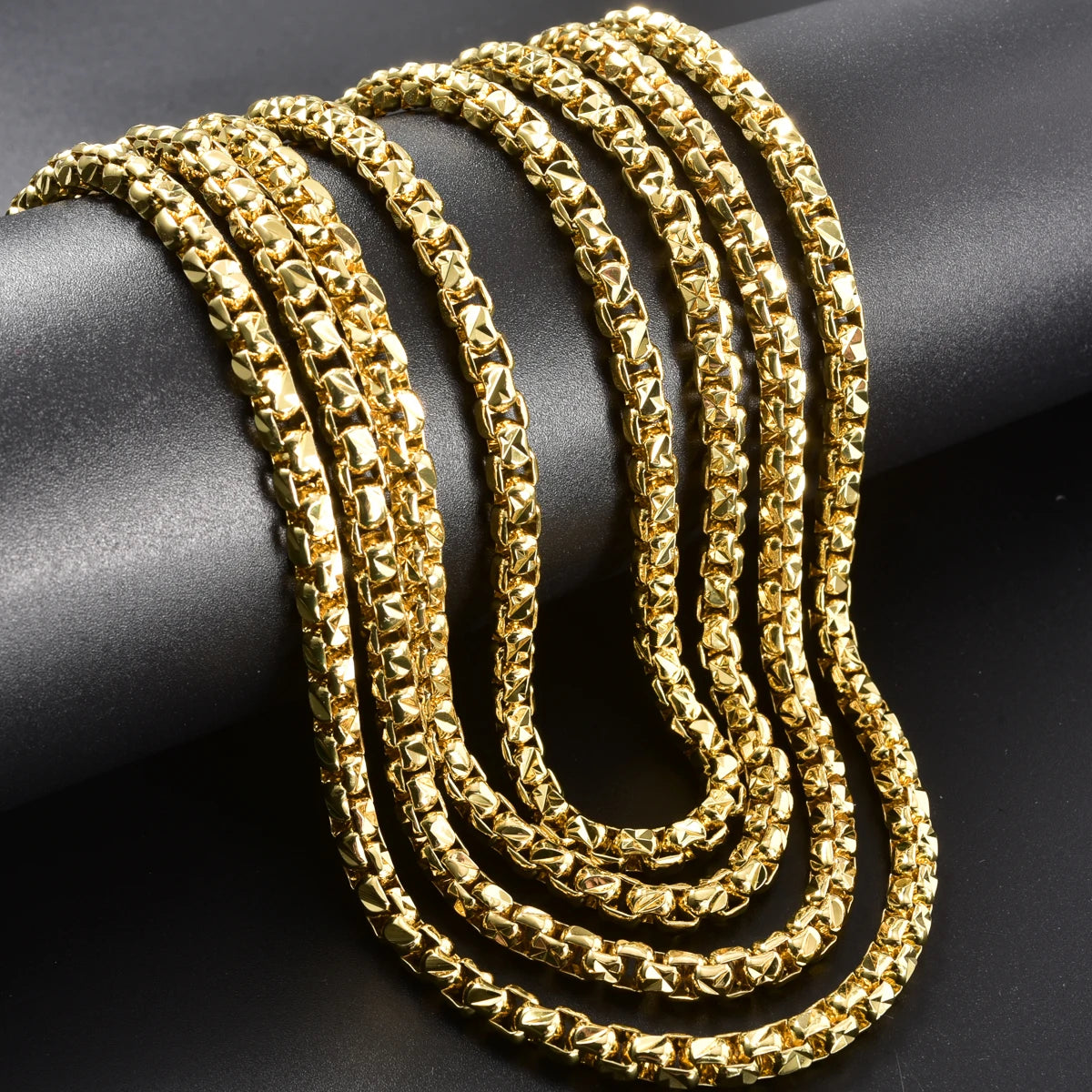 18K Gold Plated Rope Box Chain Necklace Multi Styles Copper Link Unisex Polished Fashion Jewelry Ornament Present Accessory