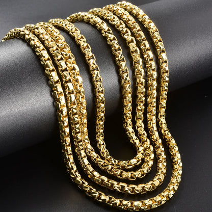 18K Gold Plated Rope Box Chain Necklace Multi Styles Copper Link Unisex Polished Fashion Jewelry Ornament Present Accessory