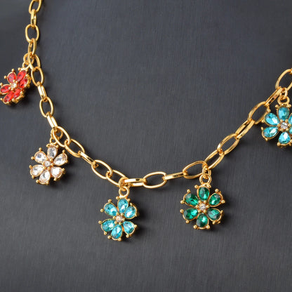 ZEADear Jewelry Colorful Flower Charm Zircon Necklace Clavicle Link Chain Crystal Pendant Necklace Lady Party Wedding Lover Gift