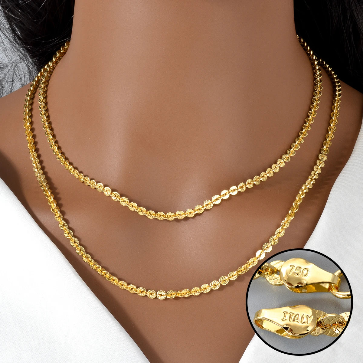 ZEA Dear Width 4mm Italian 750 Luxury Men 18k Gold Plated Dubai Link necklace Women Simple jewelry birthday gift