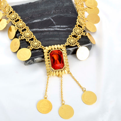 Zeadear Indian Necklace For Women Long Necklace Tassel Round Turkish Coin Pendant Neck Chain Ethiopia Bride Party Jewellery Gift
