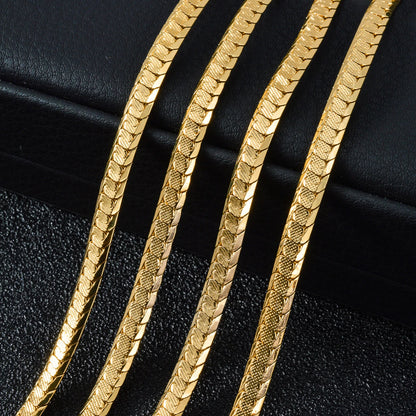 Textured Flat Herringbone Link Necklace Gold Copper Snake Chain Unisex Fashion Jewelry Daily Outfit Wedding Anniversary Gift