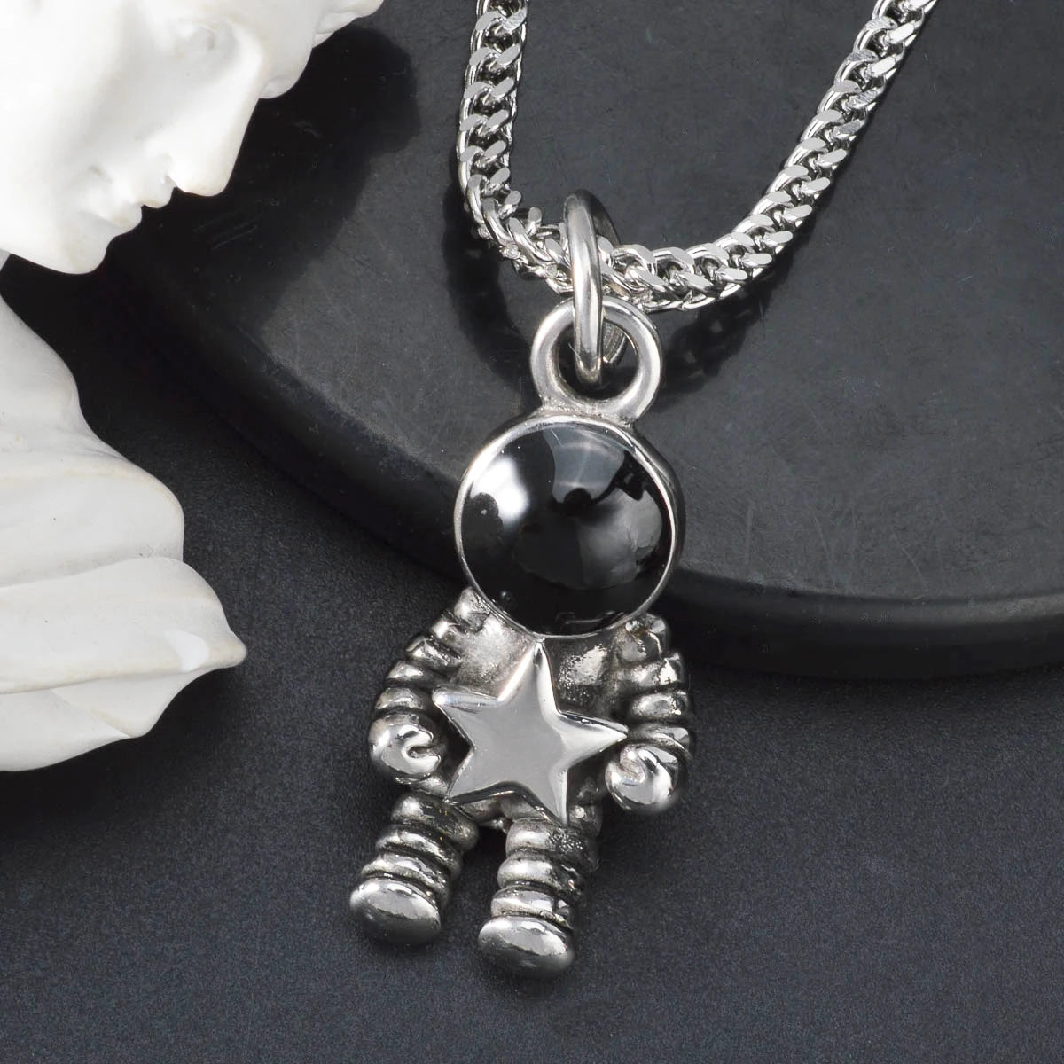 DIY Pendant Necklace Accessories Astronauts Spacewalk Stainless Steel Pendant Moon Stars Jewelry Charm Neck Chain Gifts