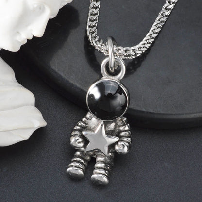 DIY Pendant Necklace Accessories Astronauts Spacewalk Stainless Steel Pendant Moon Stars Jewelry Charm Neck Chain Gifts
