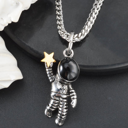 DIY Pendant Necklace Accessories Astronauts Spacewalk Stainless Steel Pendant Moon Stars Jewelry Charm Neck Chain Gifts