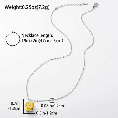 ZEADear Elegant Pendant Gift for Girl Square Shiny Zircon Necklace Copper Metal Chain High Quality Jewelry Neck Charms Women