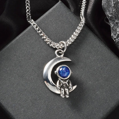 DIY Pendant Necklace Accessories Astronauts Spacewalk Stainless Steel Pendant Moon Stars Jewelry Charm Neck Chain Gifts