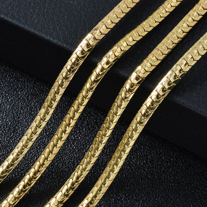 Textured Flat Herringbone Link Necklace Gold Copper Snake Chain Unisex Fashion Jewelry Daily Outfit Wedding Anniversary Gift