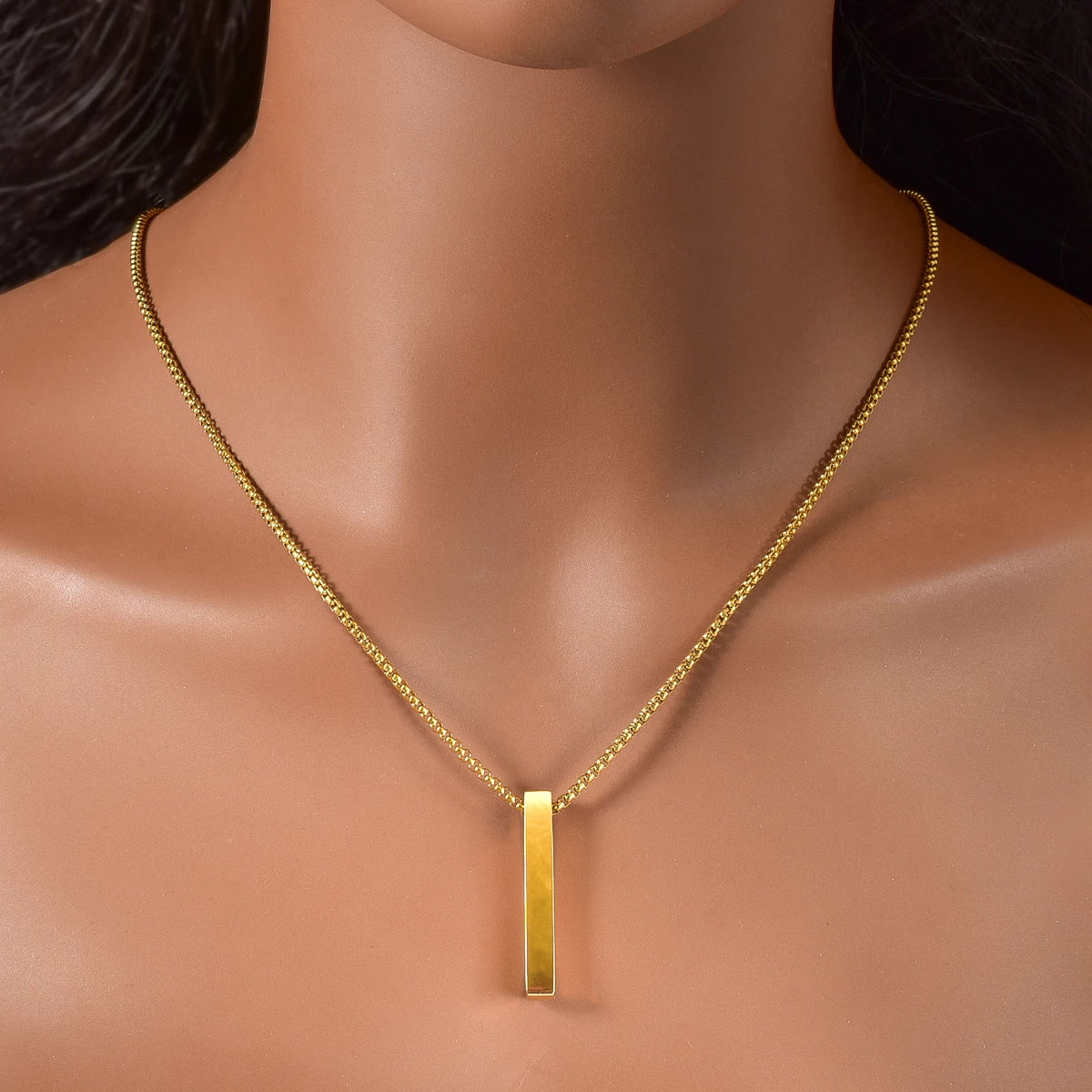 Hip-hop Personalized Stainless Steel Necklace Rectangular Pendant Punk-style Neck Chain Simple Cool Jewelry For Friends Gifts
