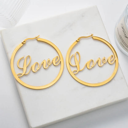 High Quality Gold Color Jewelry Stainless Steel Big Hoop Earrings for Women Romantic Valentine Day Gift Charms Acier Inoxydable