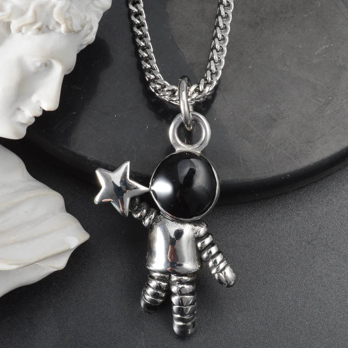 DIY Pendant Necklace Accessories Astronauts Spacewalk Stainless Steel Pendant Moon Stars Jewelry Charm Neck Chain Gifts