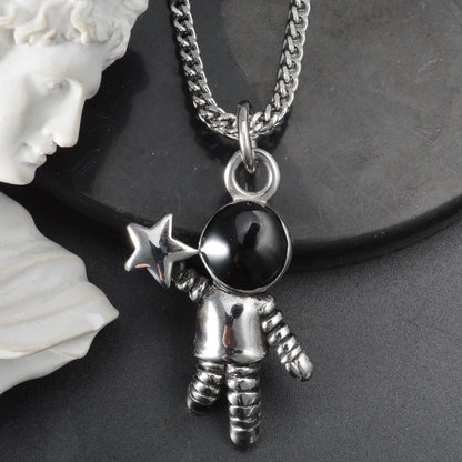 DIY Pendant Necklace Accessories Astronauts Spacewalk Stainless Steel Pendant Moon Stars Jewelry Charm Neck Chain Gifts