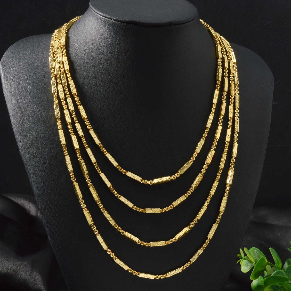 Women's Daily Wear 18K Gold Plated Textured Bead Link Chain Necklace New Fashion Jewelry Accessory for Birthday Holiday Gifts