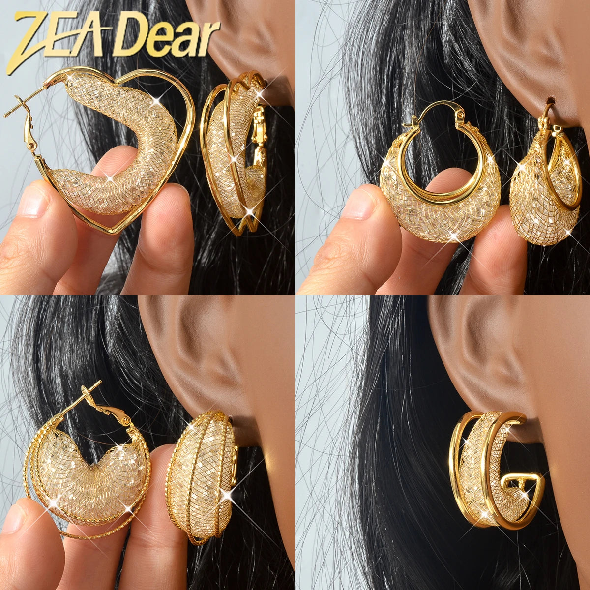 Zeadear Jewelry 1 Pairs Shiny Zircon Earrings For Women 18K Gold Plated Hanging Earring European and American Big Ear  Jewelry