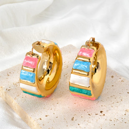 ZEA Dear Rainbow Jewelry enamel hoop earrings Copper 18K Gold plated Dubai African Women's Party wedding