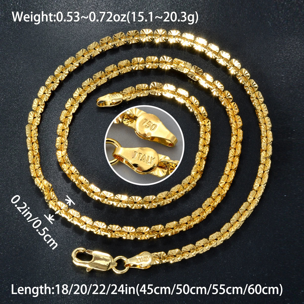 Fashion Gold Plated Links Width 5mm Italian 750 Metal Luxury Men Chain Dubai Necklace Simple jewelry Women gift