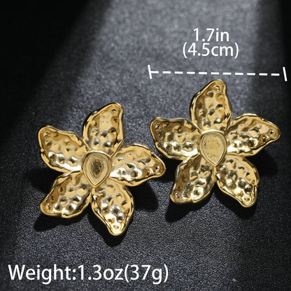 Statement Jewelry 18k gold plated stainless steel flower stud earrings women